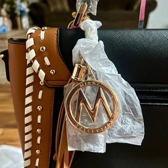 MKF Collection by Mia K Flora ~ Brown/Beige Leather W/ Flora Satchel Bag ~ New - Picture 6 of 16